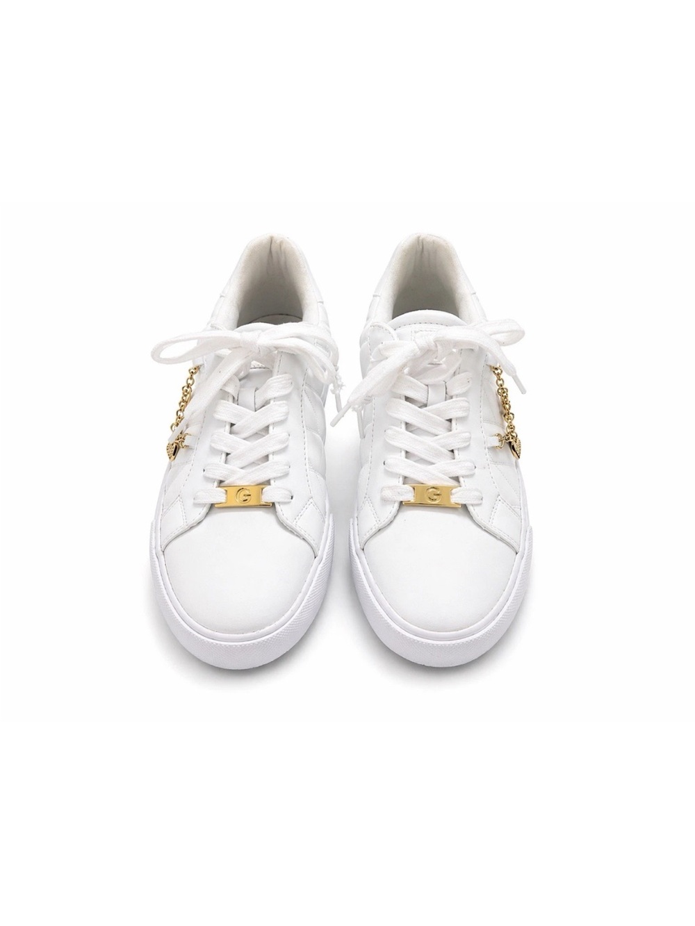 Women's White Lace-Up Sneakers with Gold Chain Detail